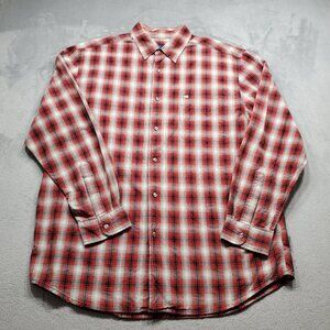Nautica Jeans Company Button Up Plaid Shirt 1 Pocket Red Gray Black Men Sz L